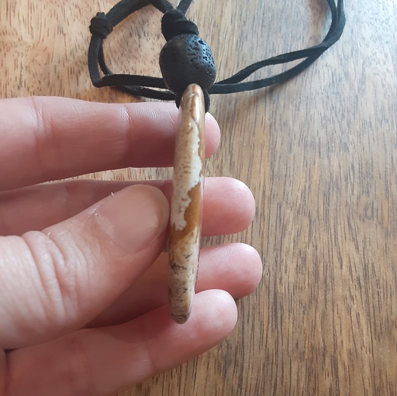 AWESOME- Picture Jasper/ Black Lava Stone/ Faux Black Suede Cord Necklace. - Picture 7 of 9